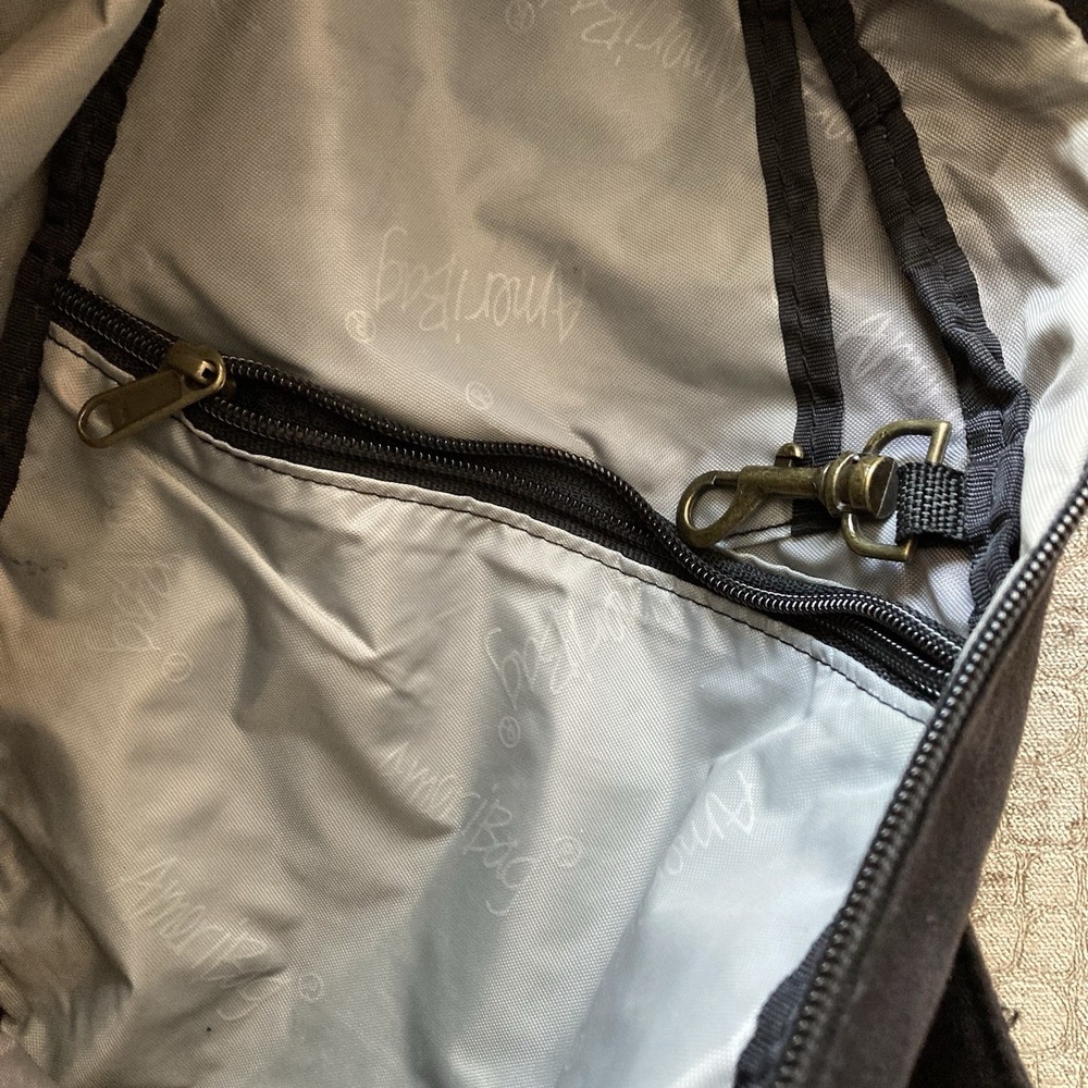 Vtg LL Bean AmeriBag Healthy Back Sling Backpack Black Microsuede 17" x 12" - Picture 10 of 14